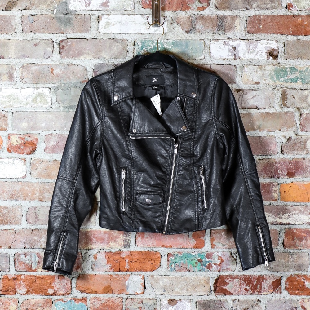 NWOT H&M Black Faux Leather Jacket New Size 4